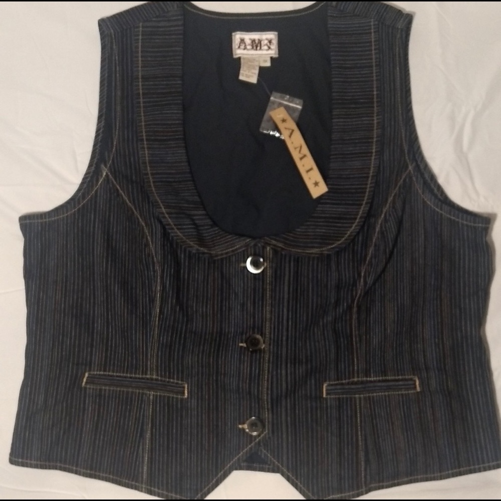 A.M.I. Pinstripe Denim Fitted Plus Size Vest
